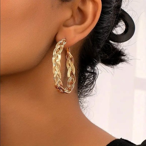14K Gold Large Chunky Hoop Earrings Womens Big Hoops Ladies